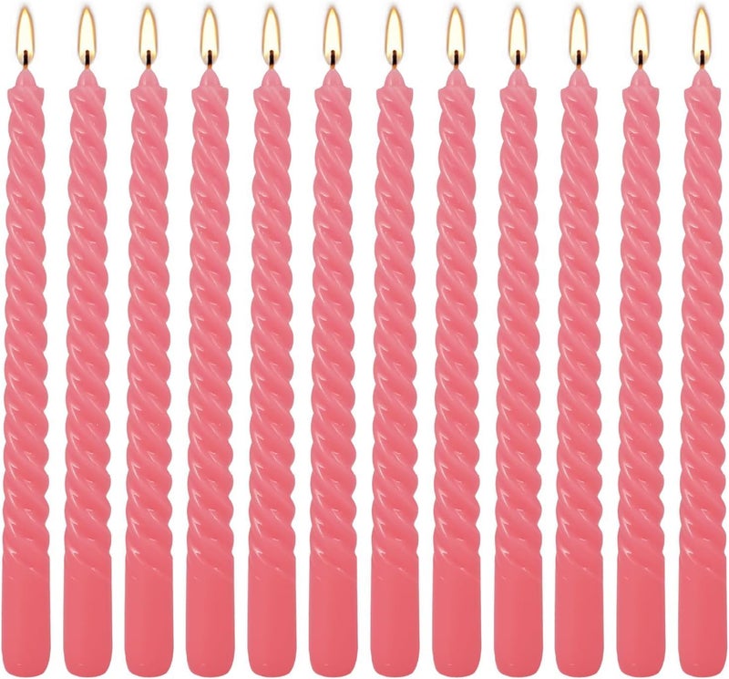 WPONSZU 10 Inch Pink Spiral Taper Candle Set of 12 Pack Unscented Dripless Candlesticks for Valentine's Day,Dinner,Party,Brithday,Wedding,Christmas,and Home Decoration - Image 1
